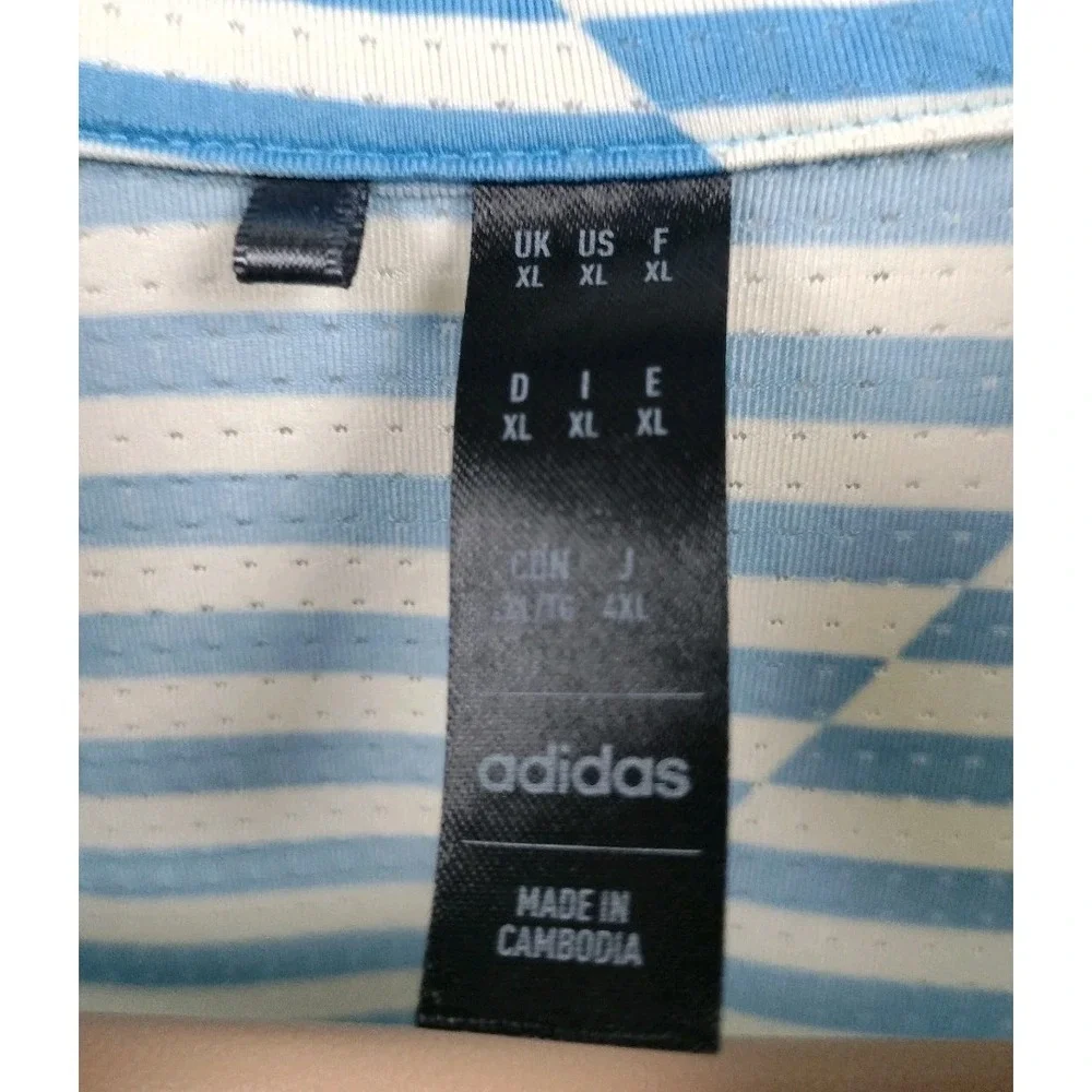 Adidas Golf Polo Shirt Men XL Blue White Striped Performance Athletic S Sleeve